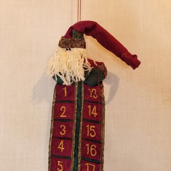 Vintage 90s Santa Claus Advent Calendar Wooden Star Elf Shoes Christmas - Picture 2 of 7